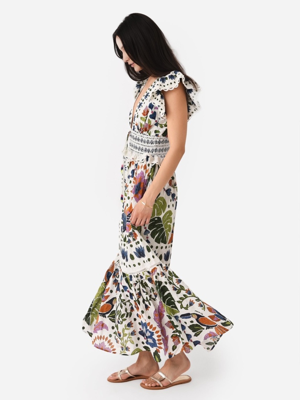 NEW Viral Camila Summer Garden Party Floral Maxi Dress Cotton Scallop Smocked - Picture 3 of 16